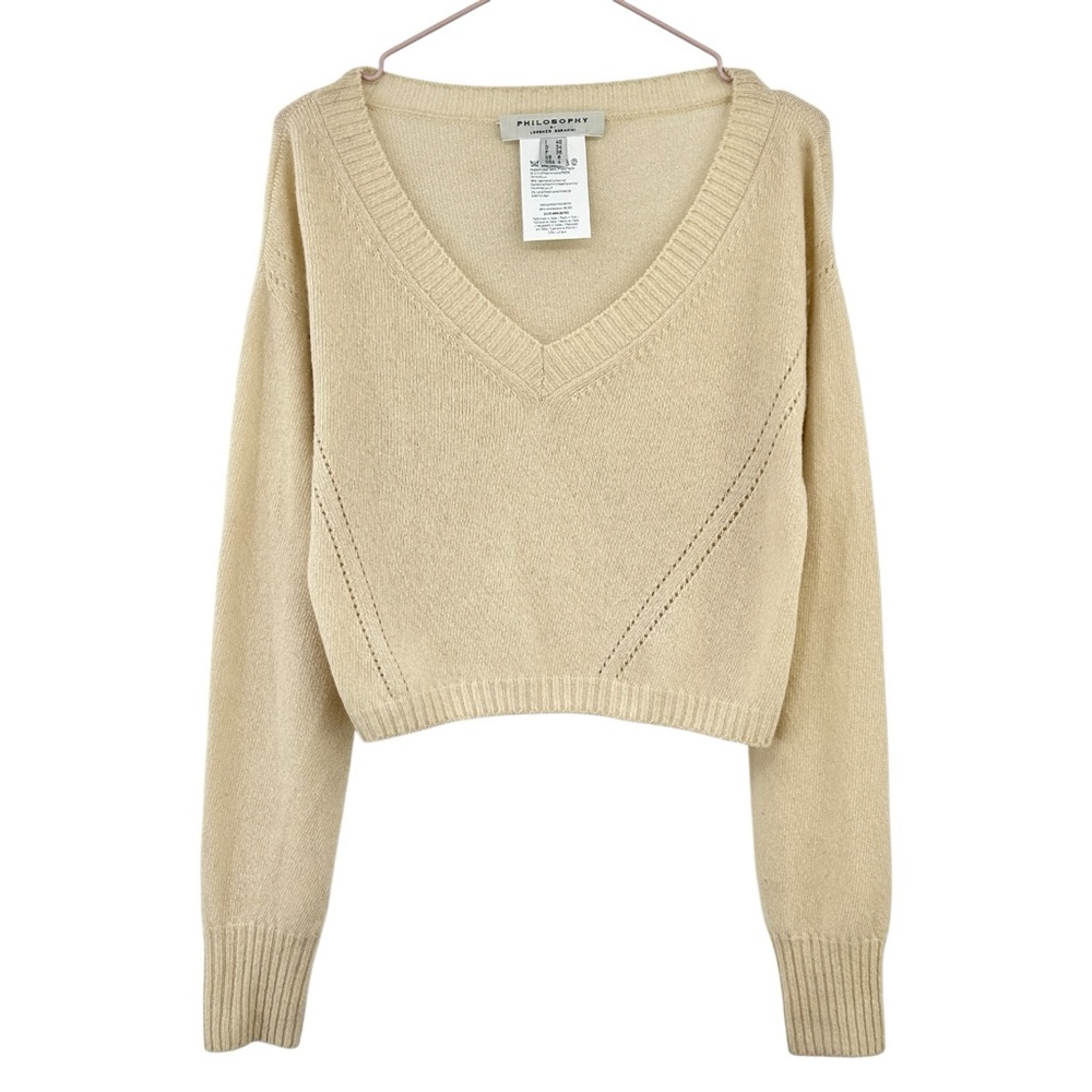 Philosophy di Lorenzo Serafini Cream White Soft Cashmere V-Neck Sweater sz 4